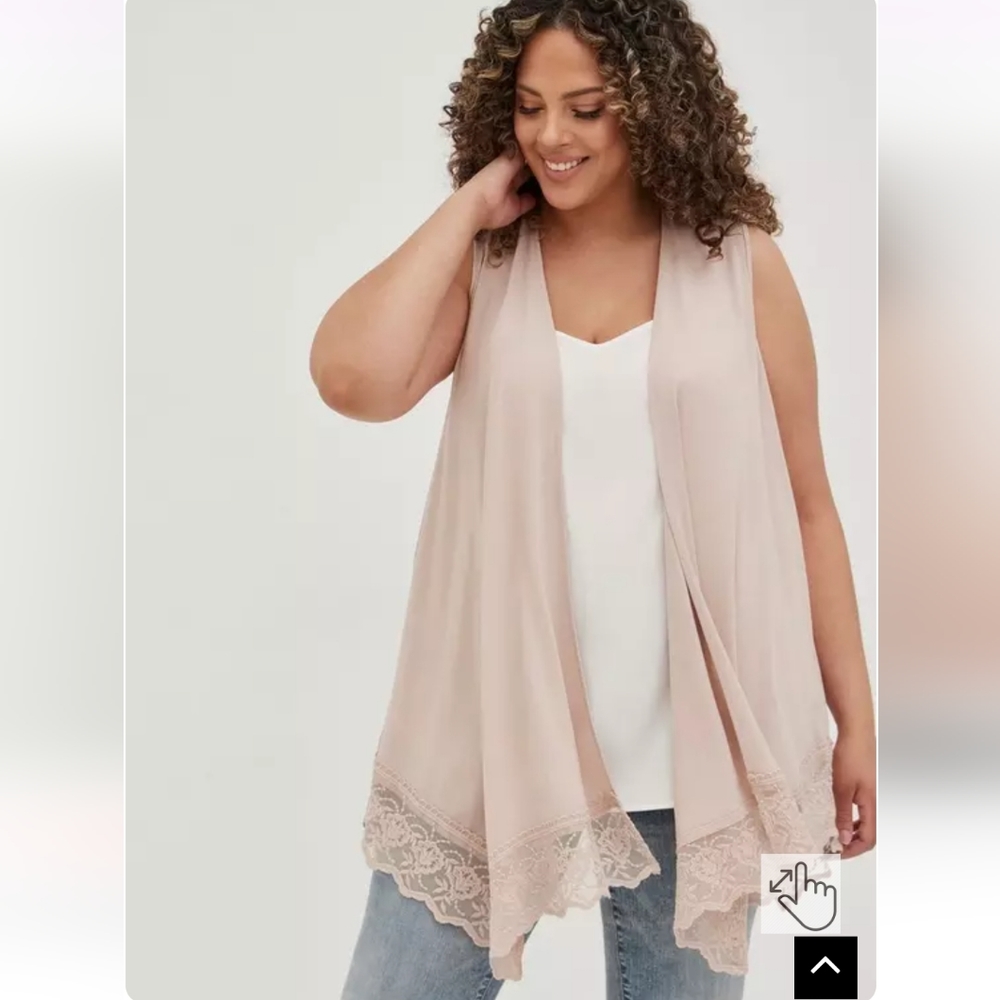 Torrid Lace Trim Vest - Textured Stretch Rayon Mushroom